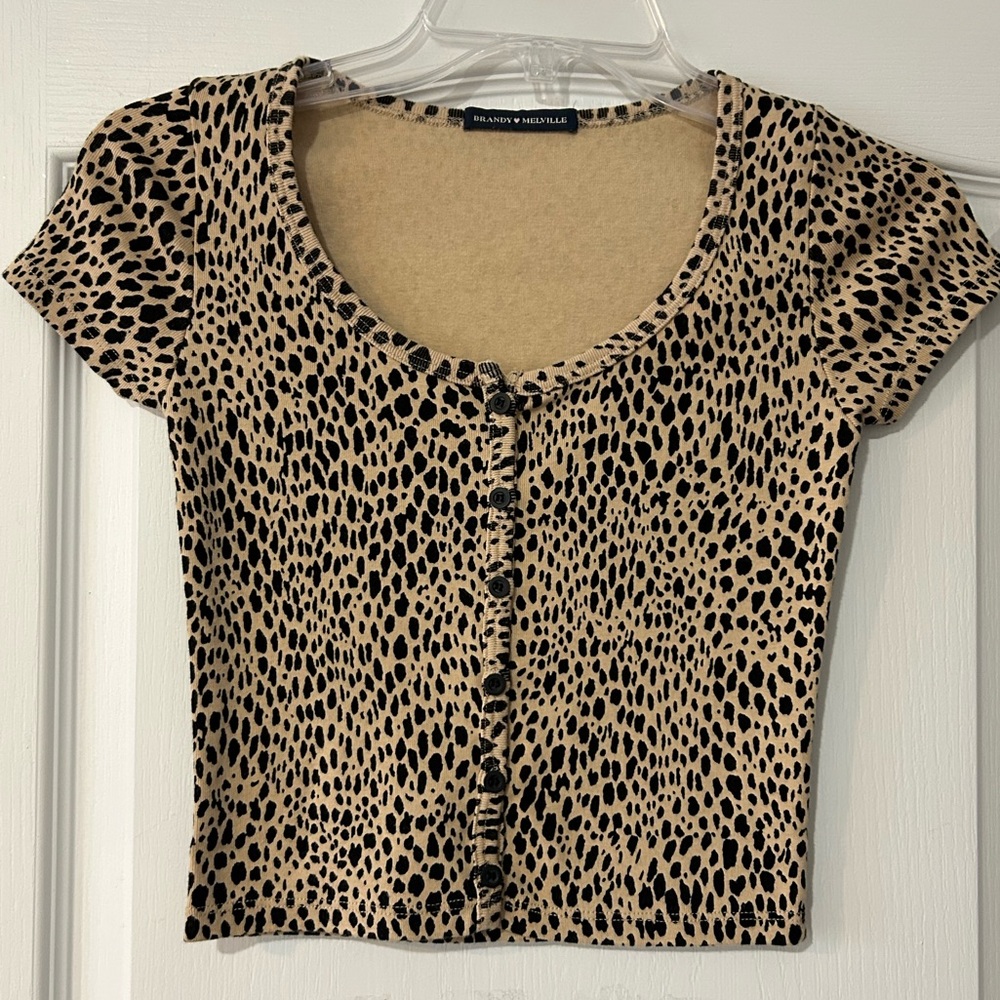 Brandy Melville Crop Button Top Zelly in Leopard/Cheetah Print